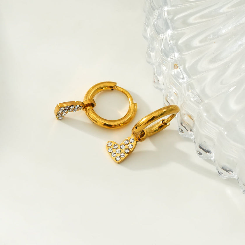 VIRTUOUS Gold: Mini Hoops with Zirconia Embedded Heart Charm