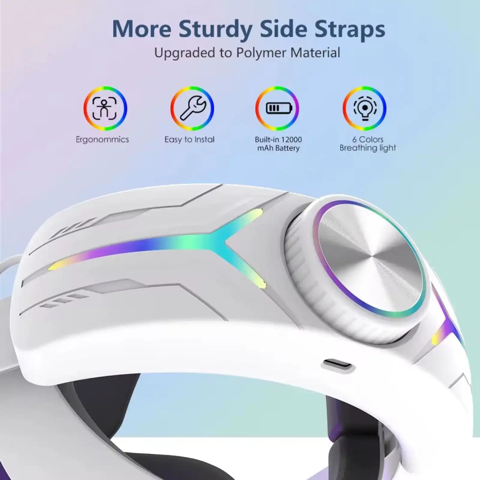 VR Meta Head Strap 12,000mAh Battery | RGB Lighting for Meta Quest 3/3S Adjustable for VR Gaming |C2 Pro TUTT