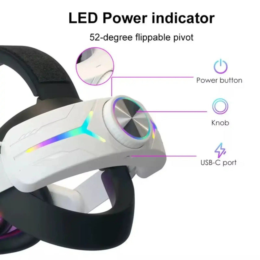 VR Meta Head Strap 12,000mAh Battery | RGB Lighting for Meta Quest 3/3S Adjustable for VR Gaming |C2 Pro TUTT