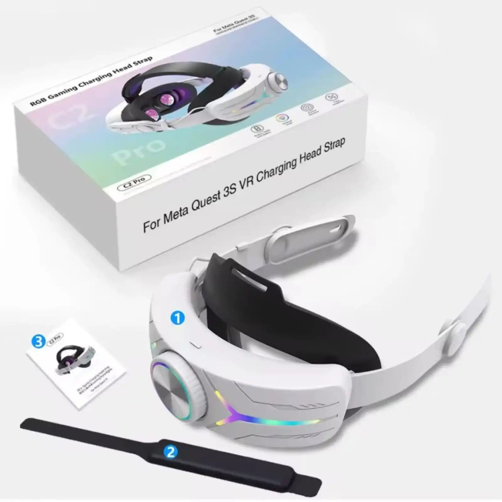 VR Meta Head Strap 12,000mAh Battery | RGB Lighting for Meta Quest 3/3S Adjustable for VR Gaming |C2 Pro TUTT