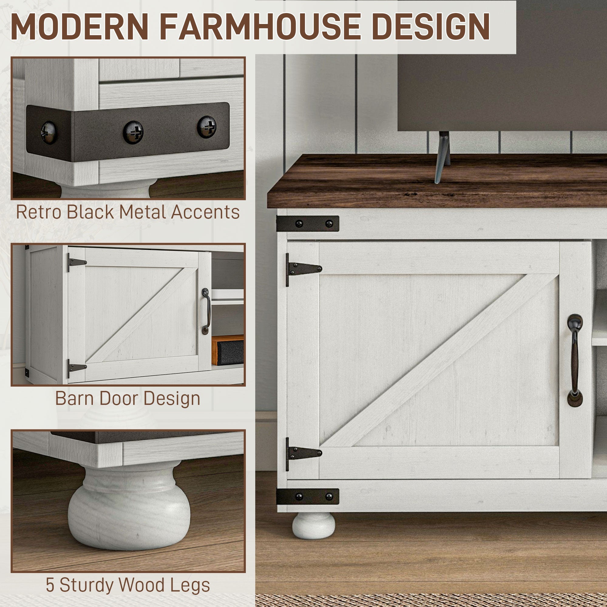 Kirby Farmhouse TV Stand with Small Minimalist Barn Doors for TVs up to 65