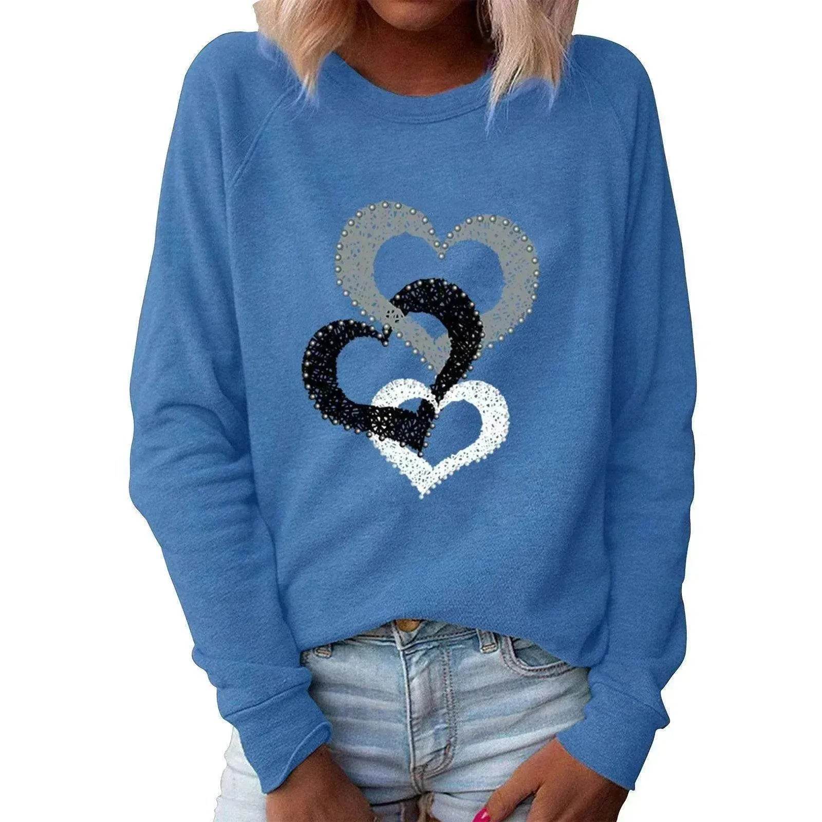 Valentine's Day Love Print Round Neck Long Sleeve Sweater