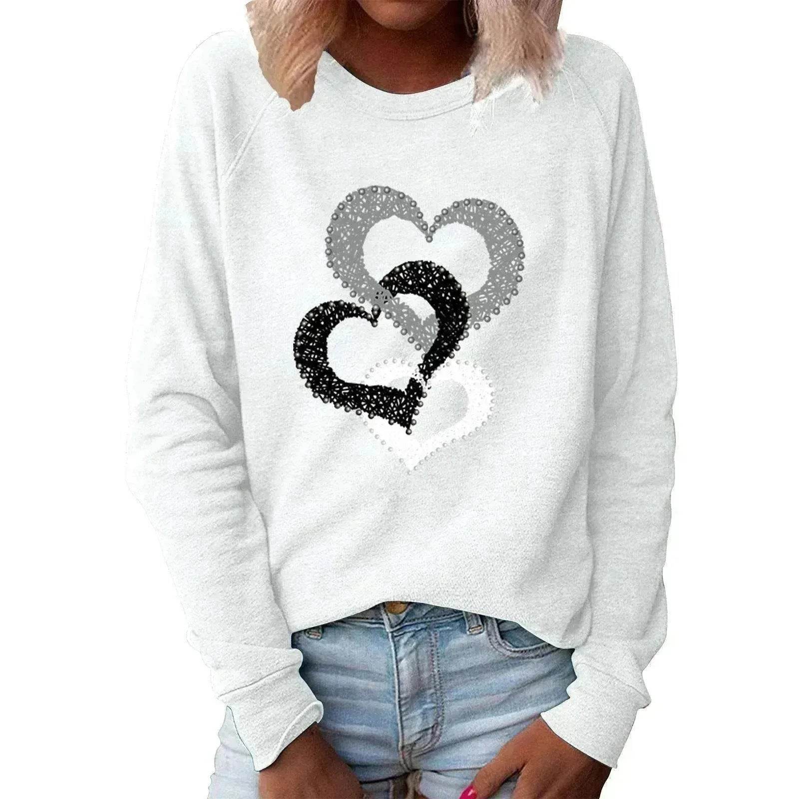 Valentine's Day Love Print Round Neck Long Sleeve Sweater