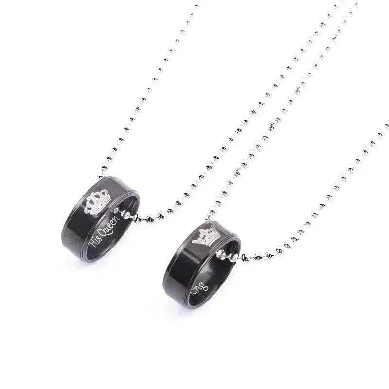 Valentine's Day Simple Crown Her King His Queen Couple Ring Pendant Necklace