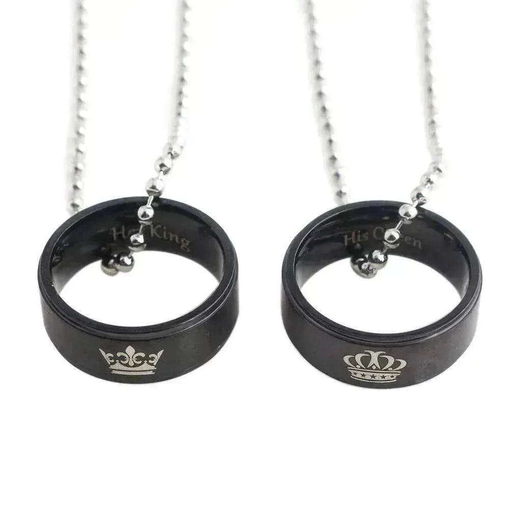 Valentine's Day Simple Crown Her King His Queen Couple Ring Pendant Necklace