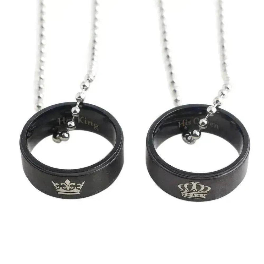 Valentine's Day Simple Crown Her King His Queen Couple Ring Pendant Necklace