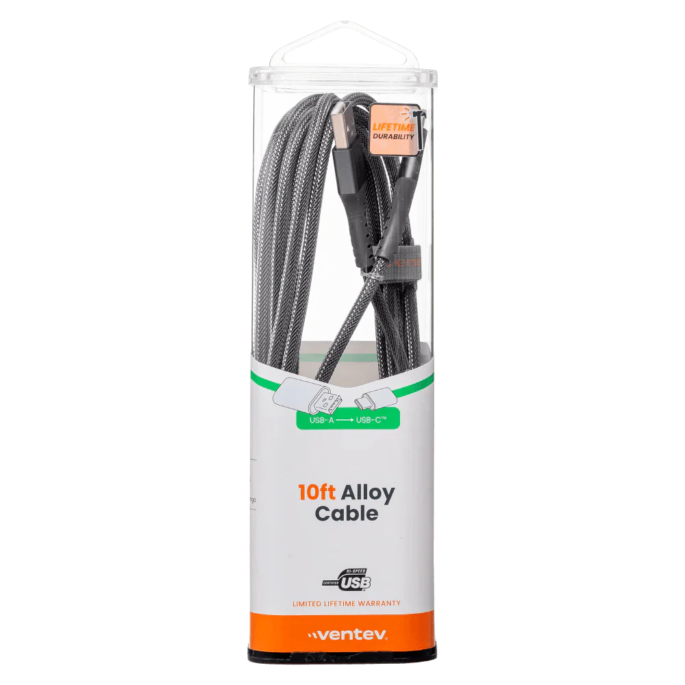 Ventev - Charge & Sync USB-C to USB-A Cable 10ft Alloy - Steel Gray (AC10 - STL256519)