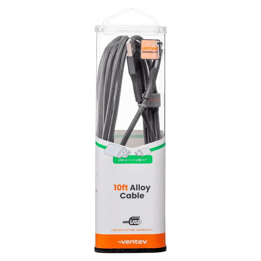 Ventev - Charge & Sync USB-C to USB-A Cable 10ft Alloy - Steel Gray (AC10 - STL256519)