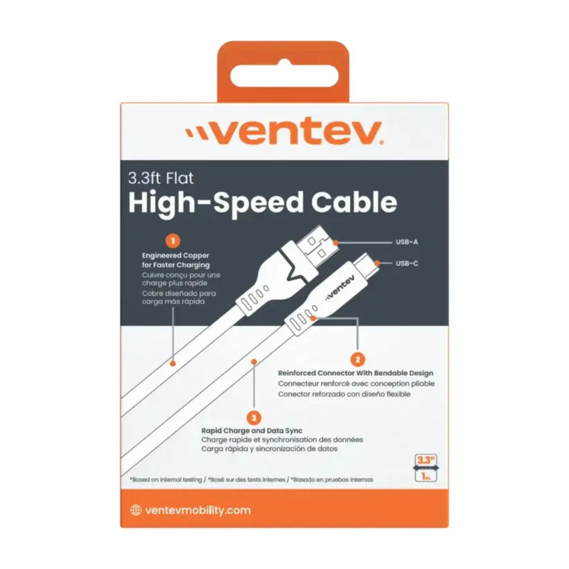 Ventev - Charge & Sync USB-C to USB-A Cable 3.3ft Flat High Speed - Gray