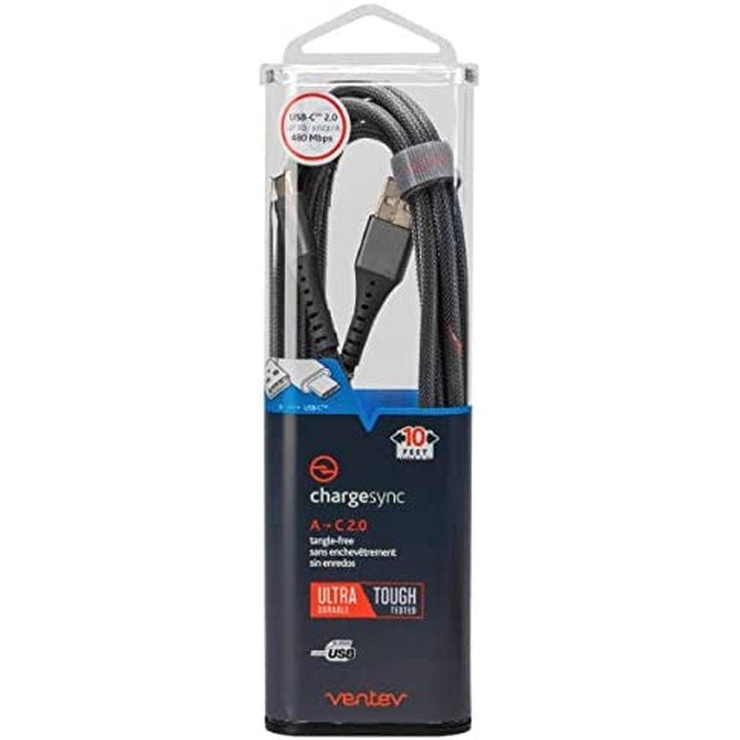 Ventev - Charge & Sync USB-C to USB-C 20 Cable 10ft Alloy Gray