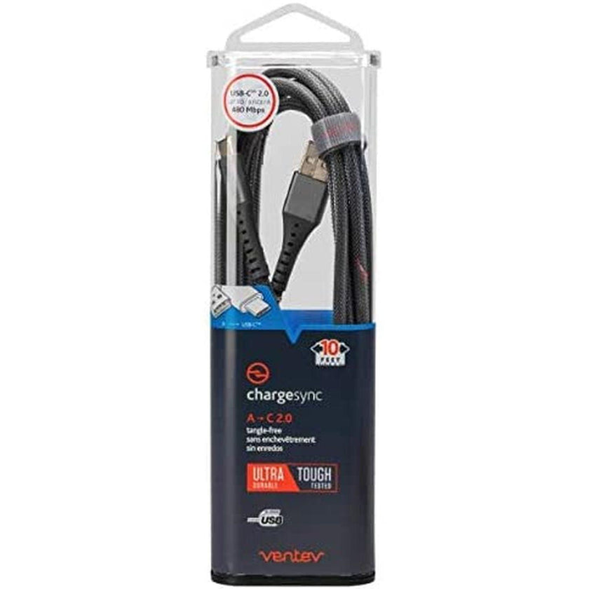 Ventev - Charge & Sync USB-C to USB-C 20 Cable 10ft Alloy Gray