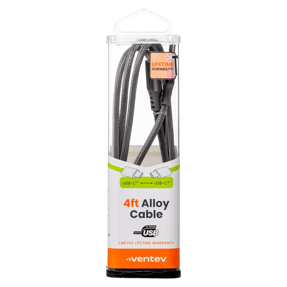 Ventev - Charge & Sync USB-C to USB-C Cable 4ft Alloy - Steel Gray (AC4 - STL256511)