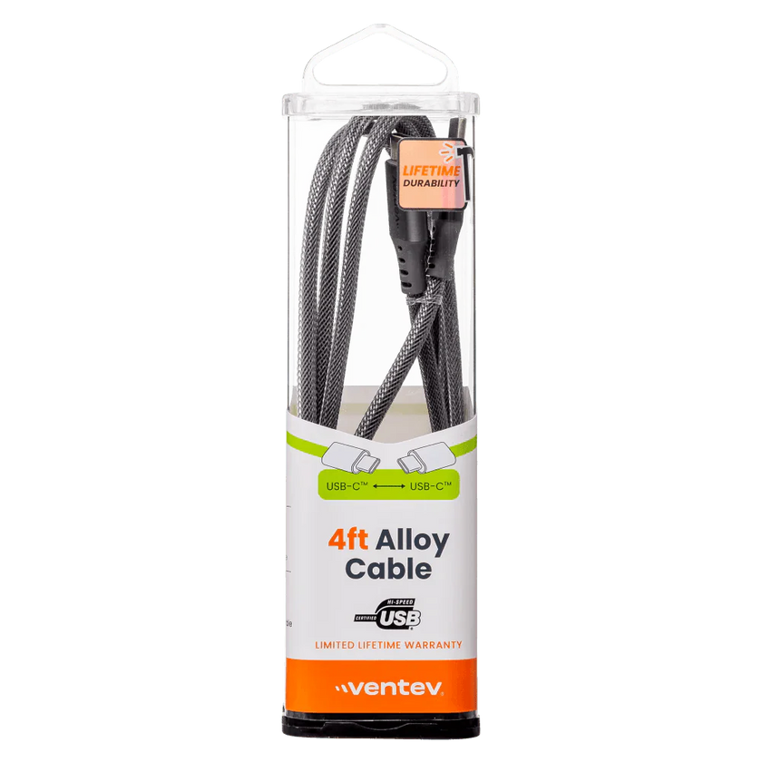 Ventev - Charge & Sync USB-C to USB-C Cable 4ft Alloy - Steel Gray (AC4 - STL256511)