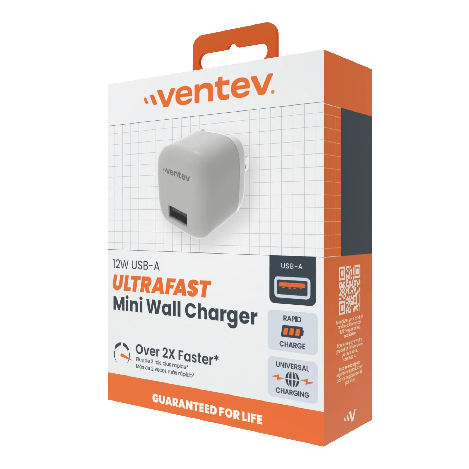 Ventev - Chargeur mural 1 port 12W 2.4 amp USB-A - Blanc