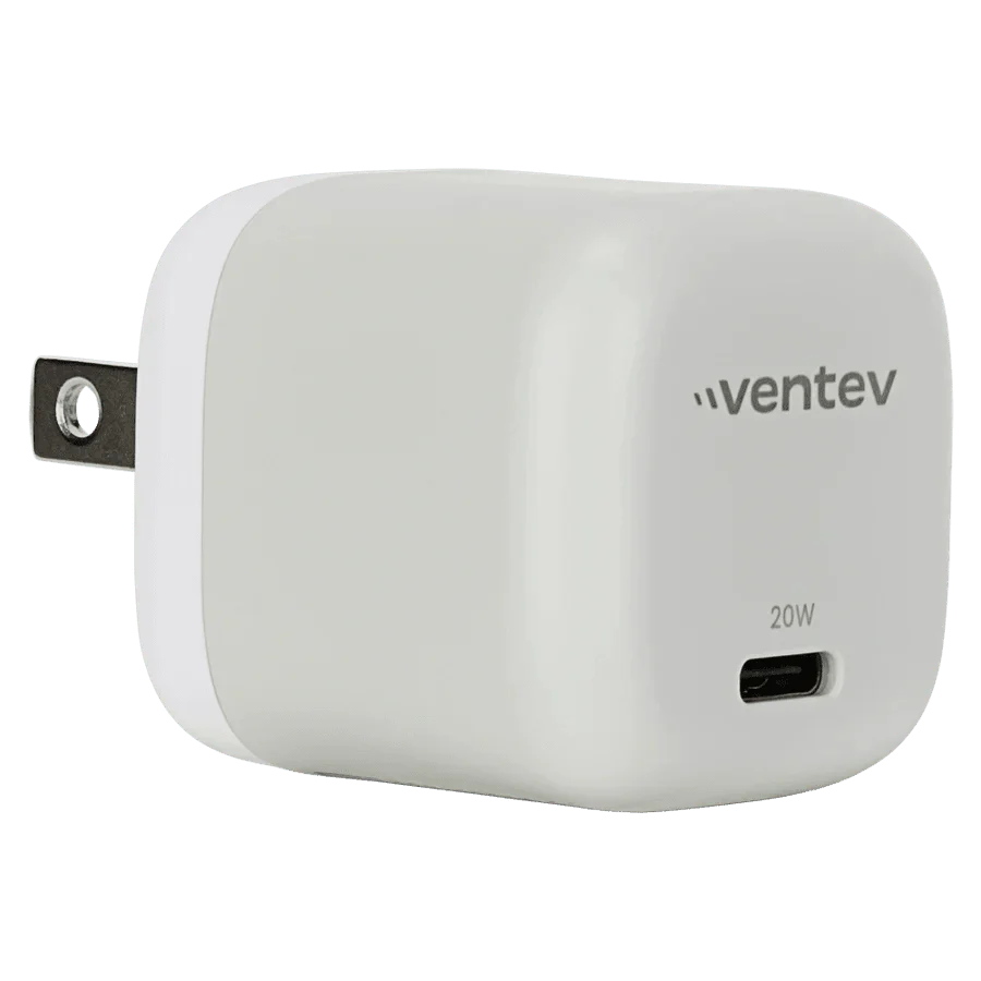 Ventev - Wall Charger Mini 1 Port 20W USB-C Power Delivery Foldable Prongs Rapid Charge - Whte & Grey