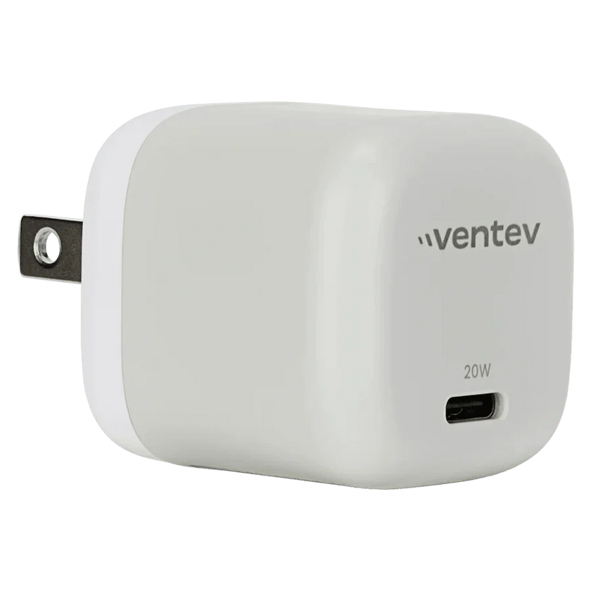 Ventev - Wall Charger Mini 1 Port 20W USB-C Power Delivery Foldable Prongs Rapid Charge - Whte & Grey