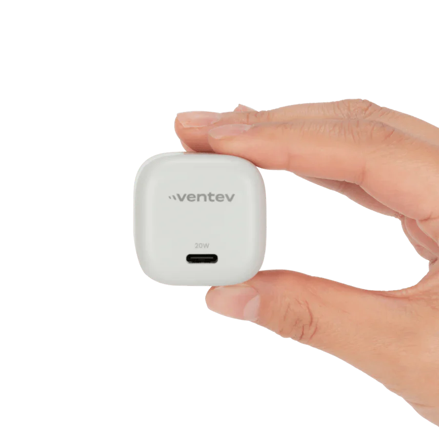 Ventev - Wall Charger Mini 1 Port 20W USB-C Power Delivery Foldable Prongs Rapid Charge - Whte & Grey