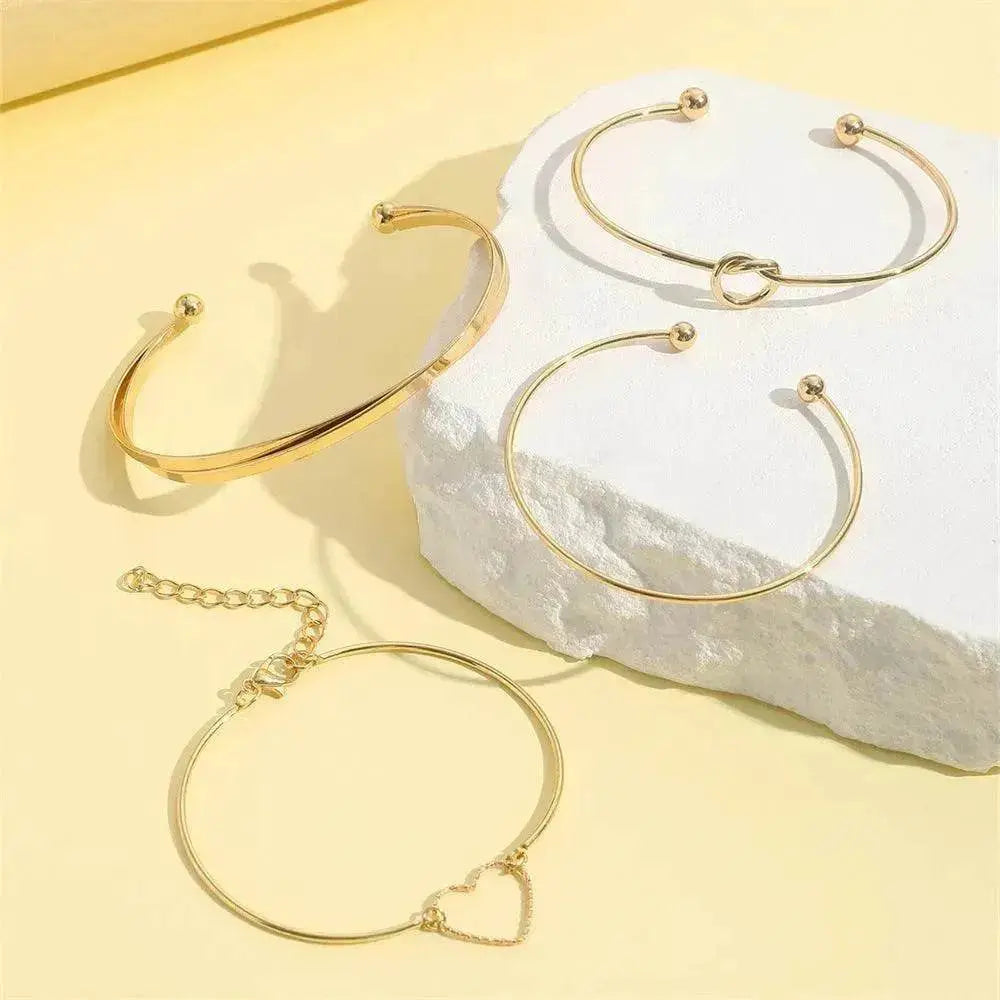 Vintage Gold Crystal Heart Letter Love Bangle Bracelet For Women Fashion Multi-layer Geometric Charm Bracelets Jewelry Gifts