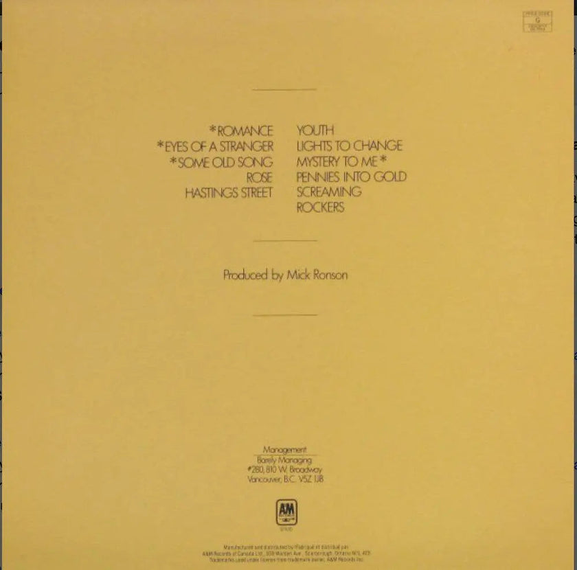 Payolas ‎– No Stranger To Danger - 1982