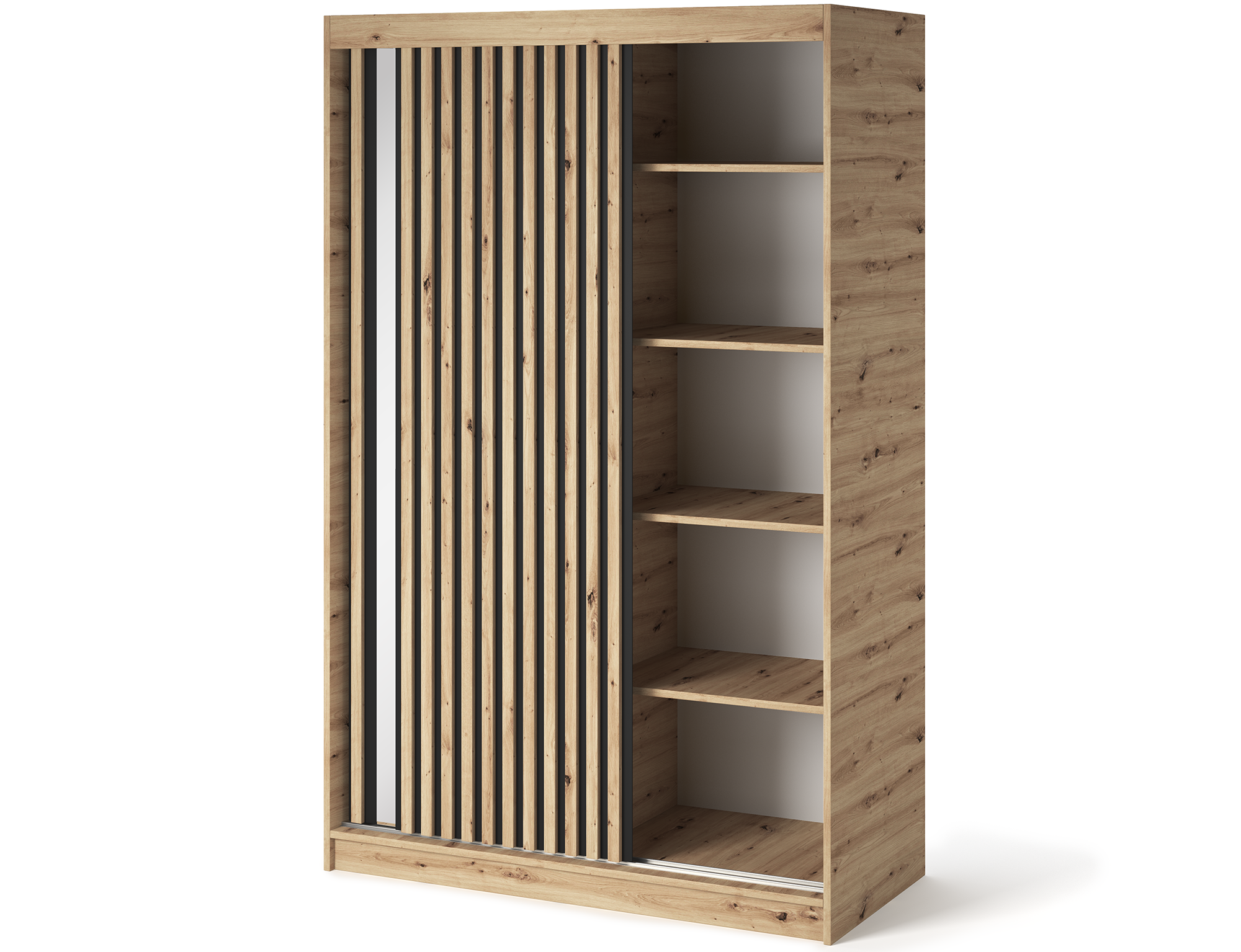 Emerio Mirrored 2 Sliding Door Freestanding Wardrobe - Maple Oak