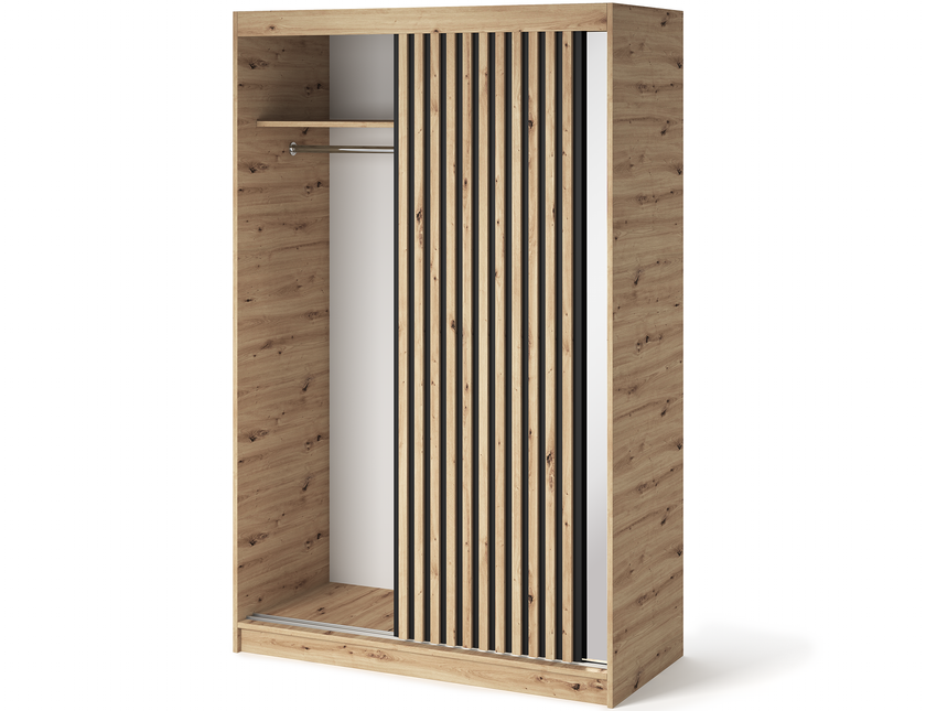 Emerio Mirrored 2 Sliding Door Freestanding Wardrobe - Maple Oak