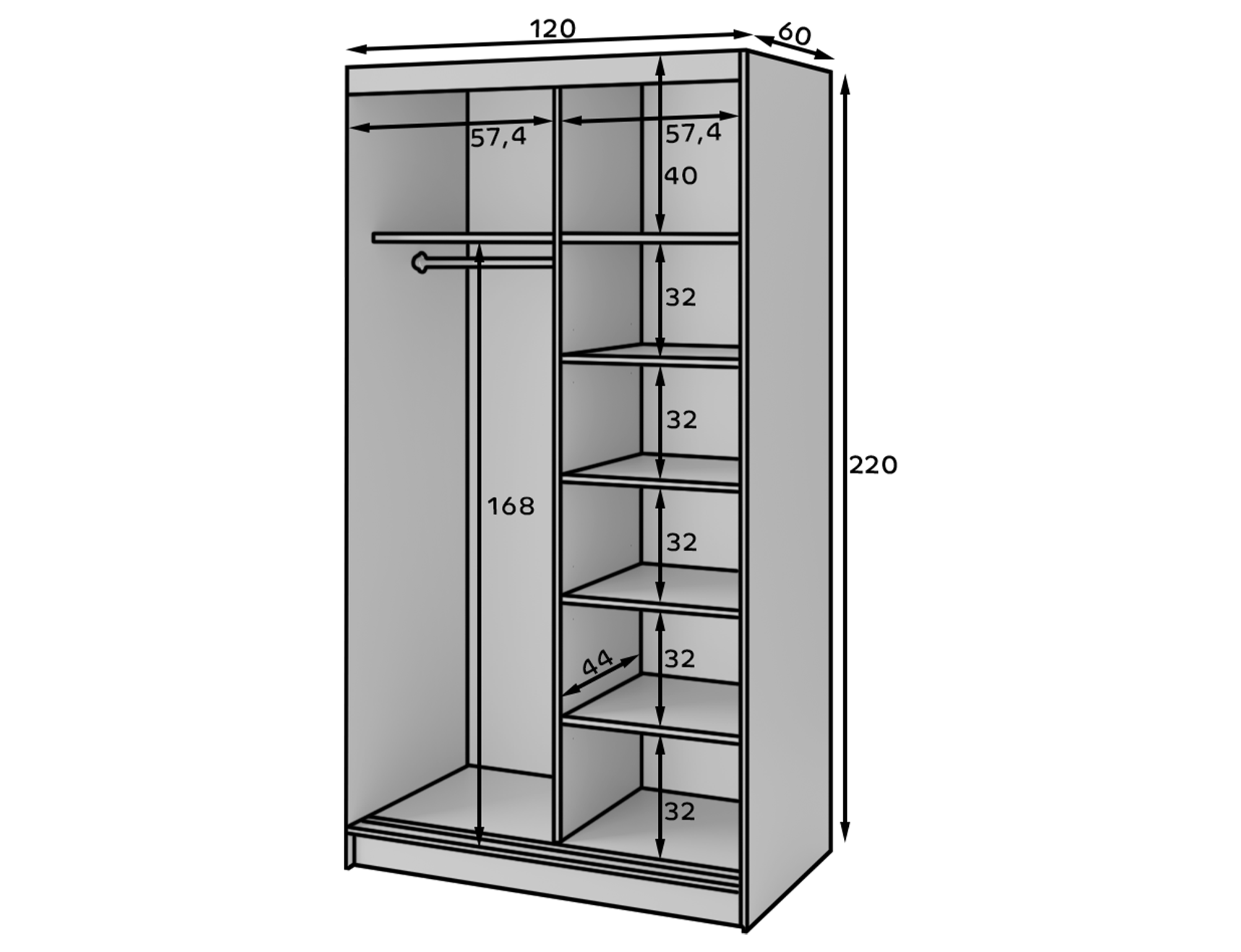 Marrphy Mirrored 2 Sliding Door Freestanding Wardrobe - Black/Oak Caramel