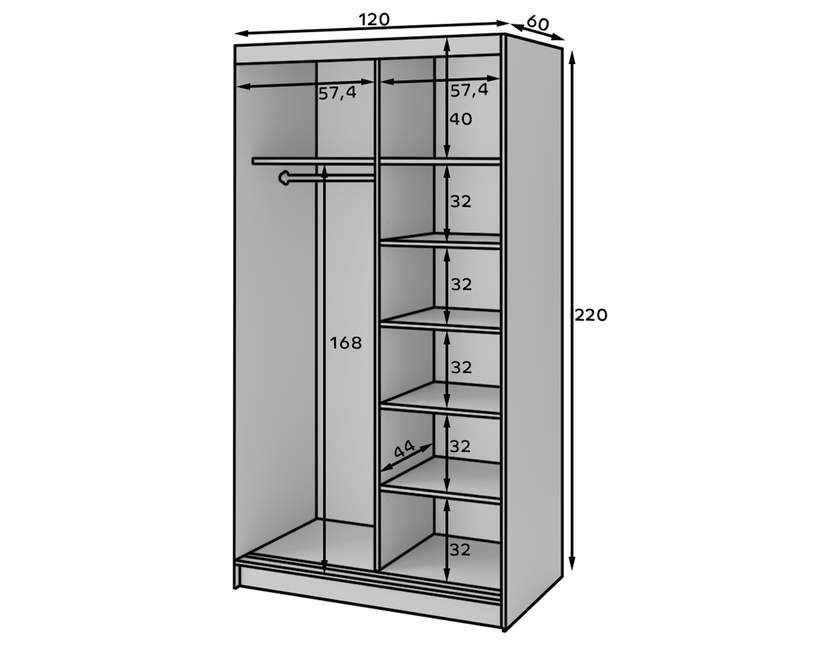 Marrphy Mirrored 2 Sliding Door Freestanding Wardrobe - Black/Oak Caramel