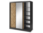 Marrphy Mirrored 3 Sliding Door Freestanding Wardrobe - Black/Oak Caramel