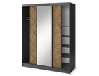 Marrphy Mirrored 3 Sliding Door Freestanding Wardrobe - Black/Oak Caramel