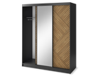 Marrphy Mirrored 3 Sliding Door Freestanding Wardrobe - Black/Oak Caramel