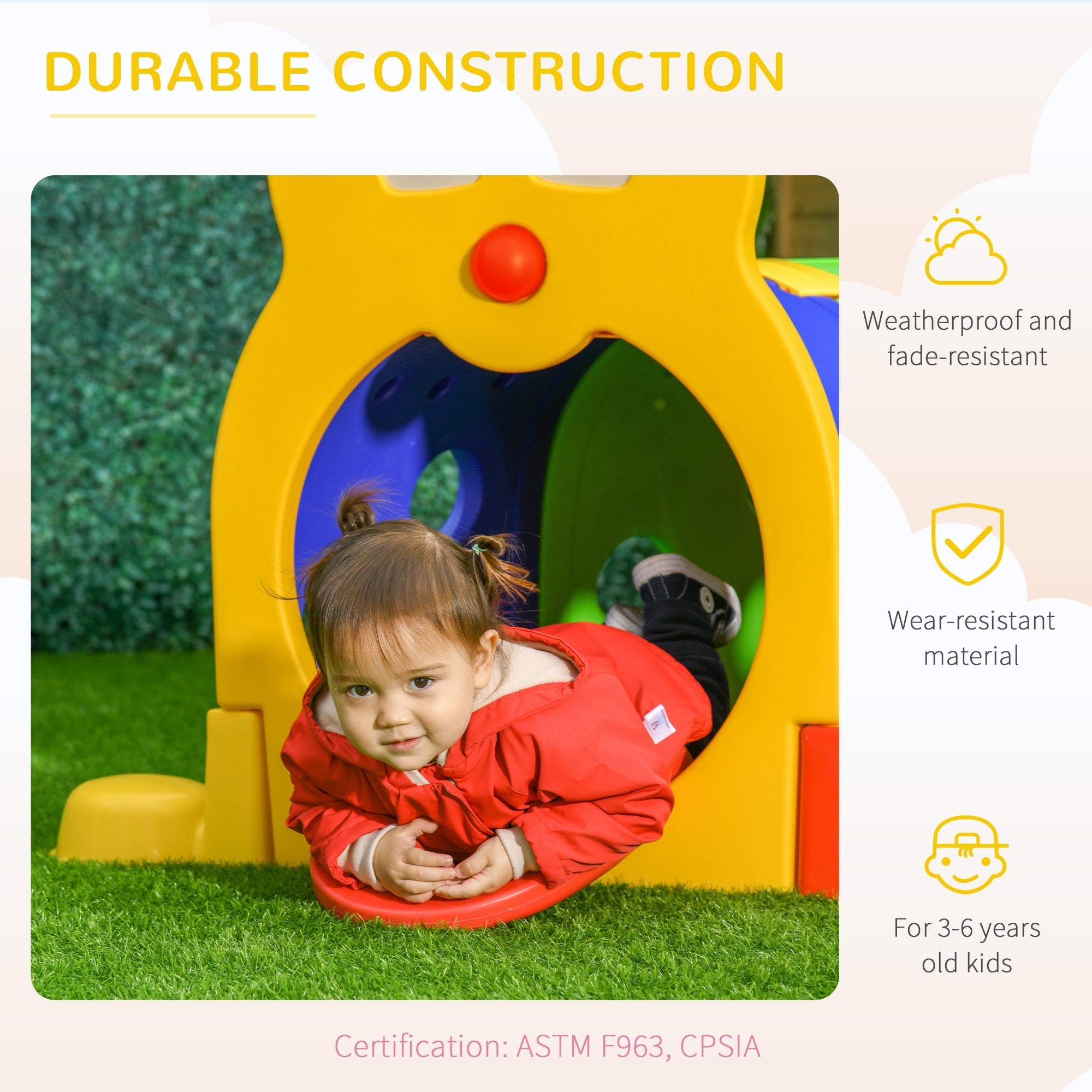 Qaba 107 Inch Kids Play Tunnel Climb-N-Crawl Outdoor Indoor Play Equipment