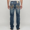 Eagle Warrior Men’s Premium Bootcut Jeans. Tribal Embroidered 7-Pocket Stretch Denim