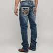 Eagle Warrior Men’s Premium Bootcut Jeans. Tribal Embroidered 7-Pocket Stretch Denim