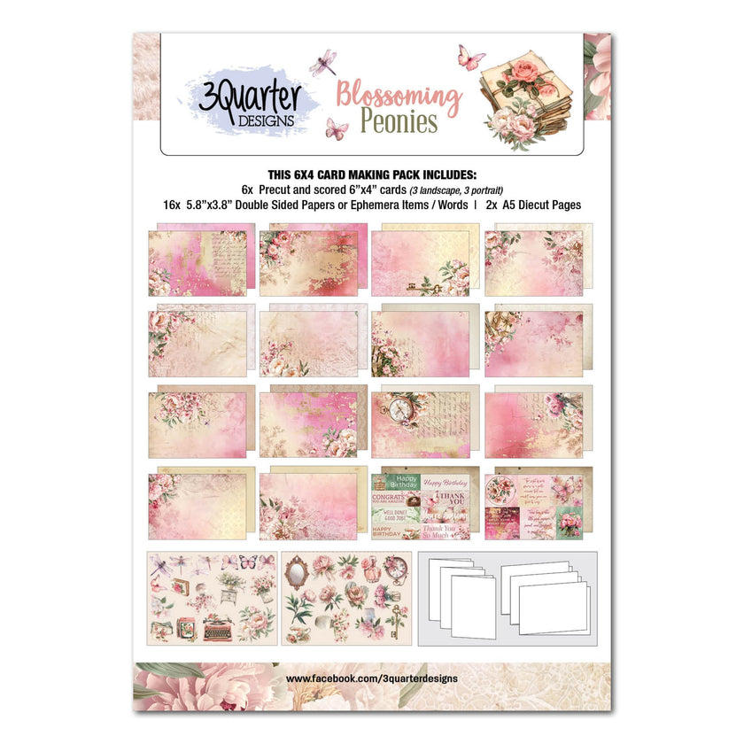 3Quarter Designs Blossoming Peonies 6x4 Card Pack
