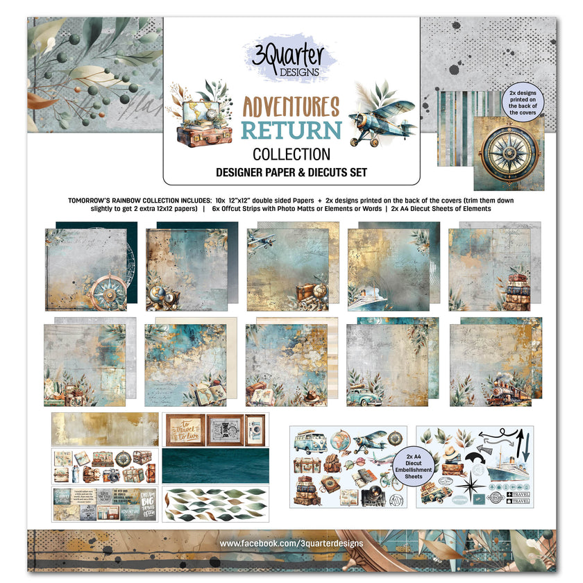 3Quarter Designs Adventures Return 12x12 Design Paper & Diecuts Set