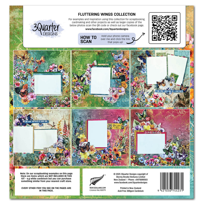3Quarter Designs Fluttering Wings 12x12 Design Paper & Diecuts Set