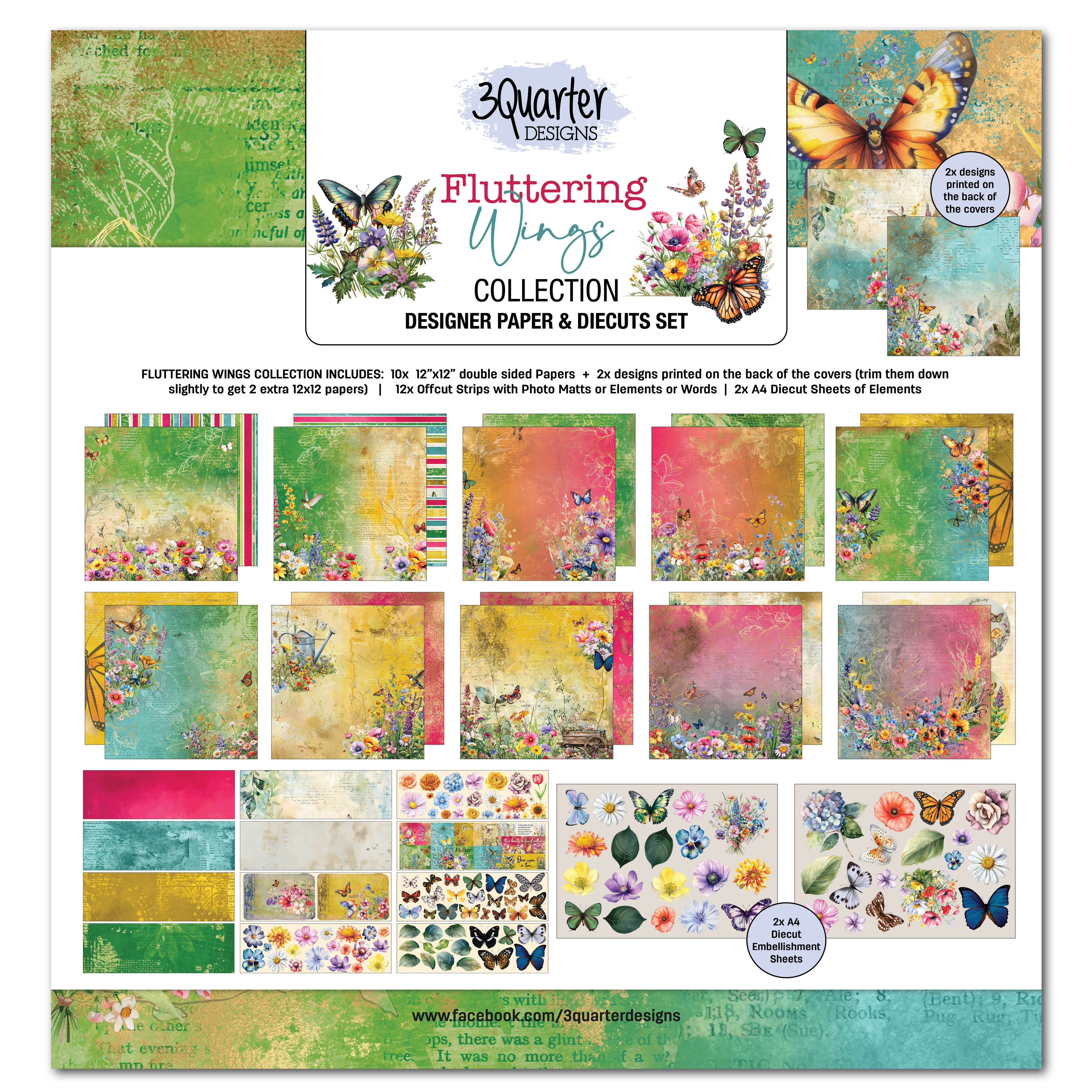 3Quarter Designs Fluttering Wings 12x12 Design Paper & Diecuts Set