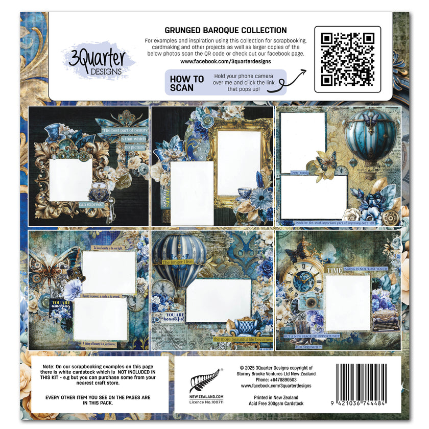 3Quarter Designs Grunged Baroque 12x12 Design Paper & Diecuts Set