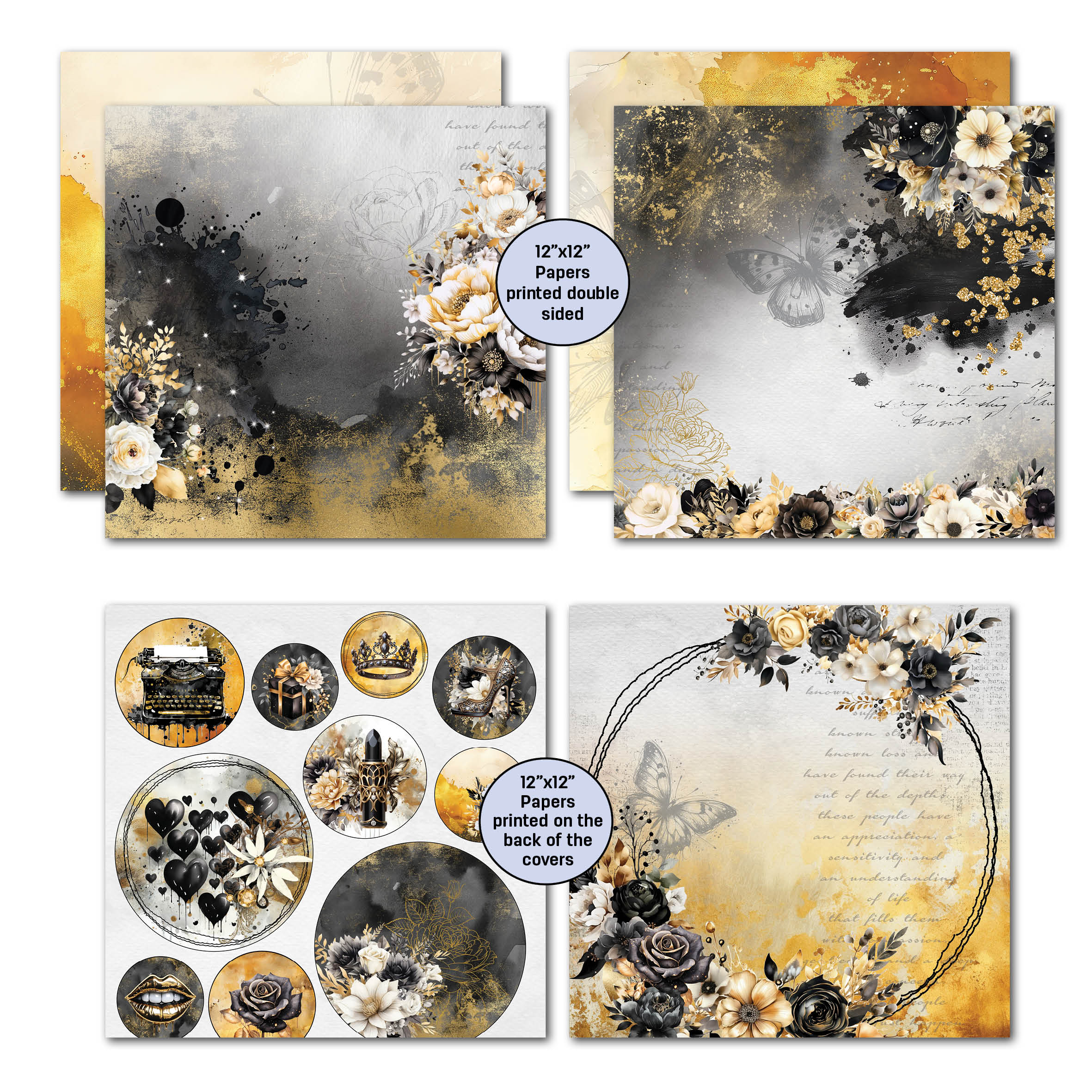 3Quarter Designs Golden Ebony 12x12 Design Paper & Diecuts Set
