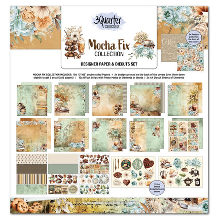 3Quarter Designs Mocha Fix 12x12 Design Paper & Diecuts Set
