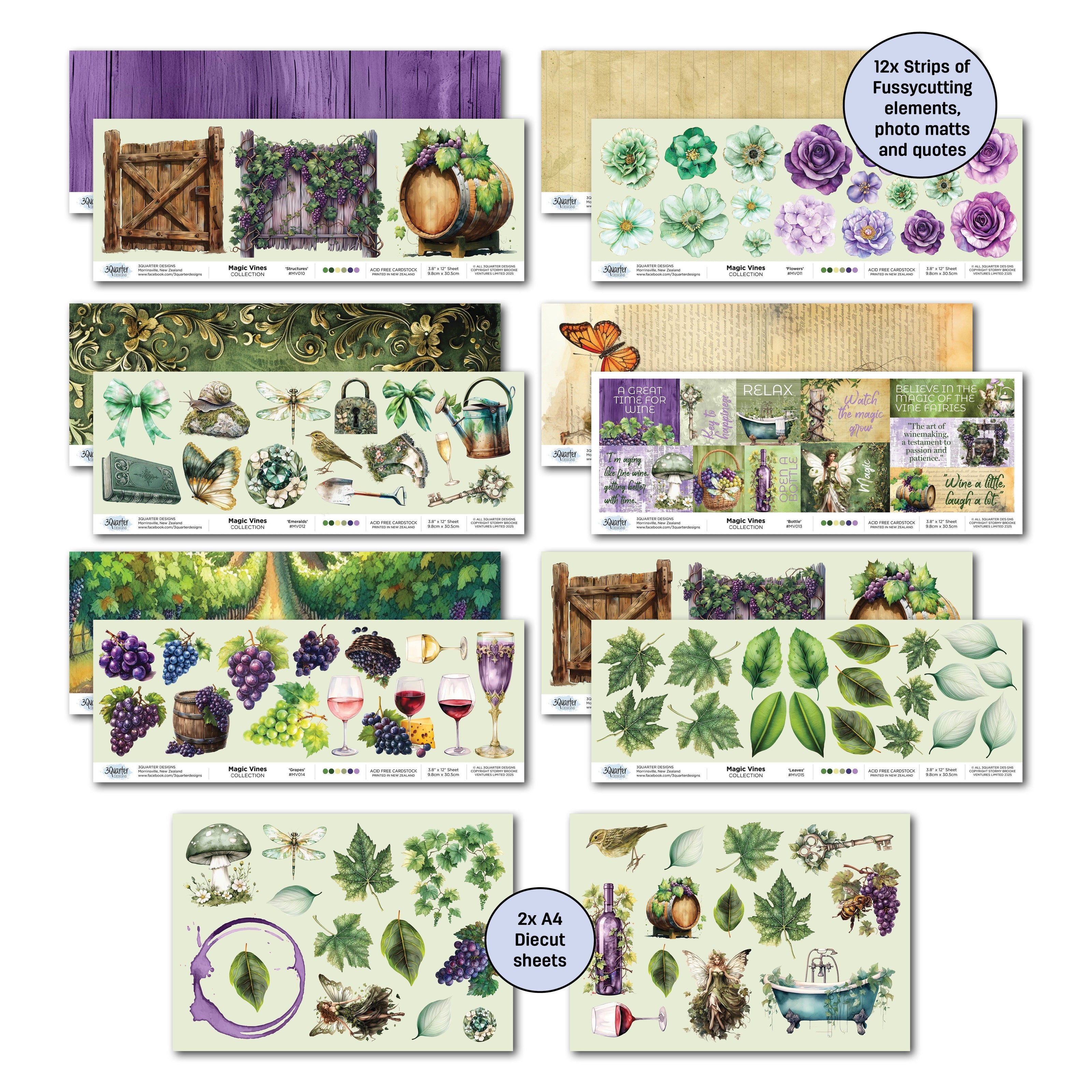 3Quarter Designs Magical Vines 12x12 Design Paper & Diecuts Set