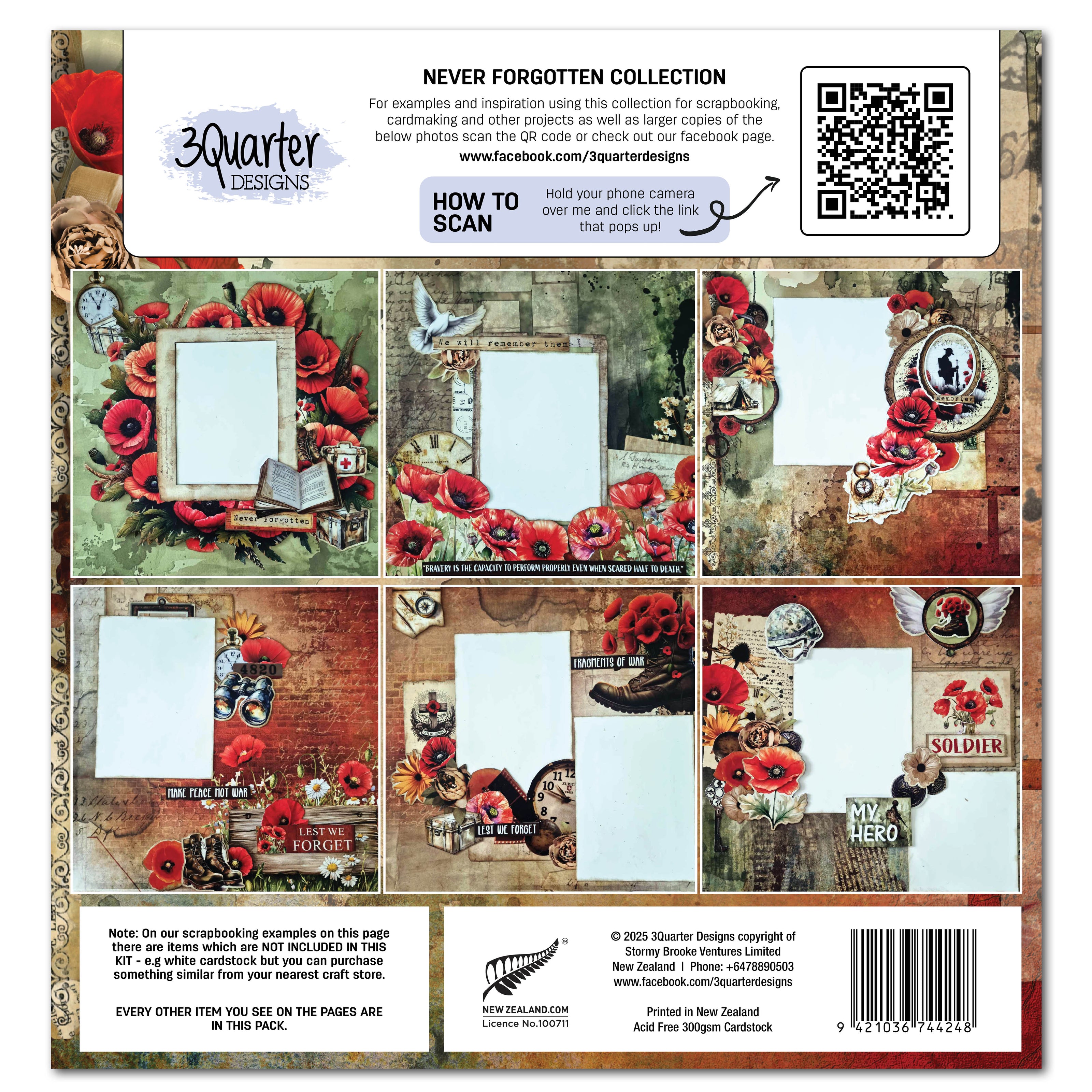 3Quarter Designs Never Forgotten 12x12 Design Paper & Diecuts Set