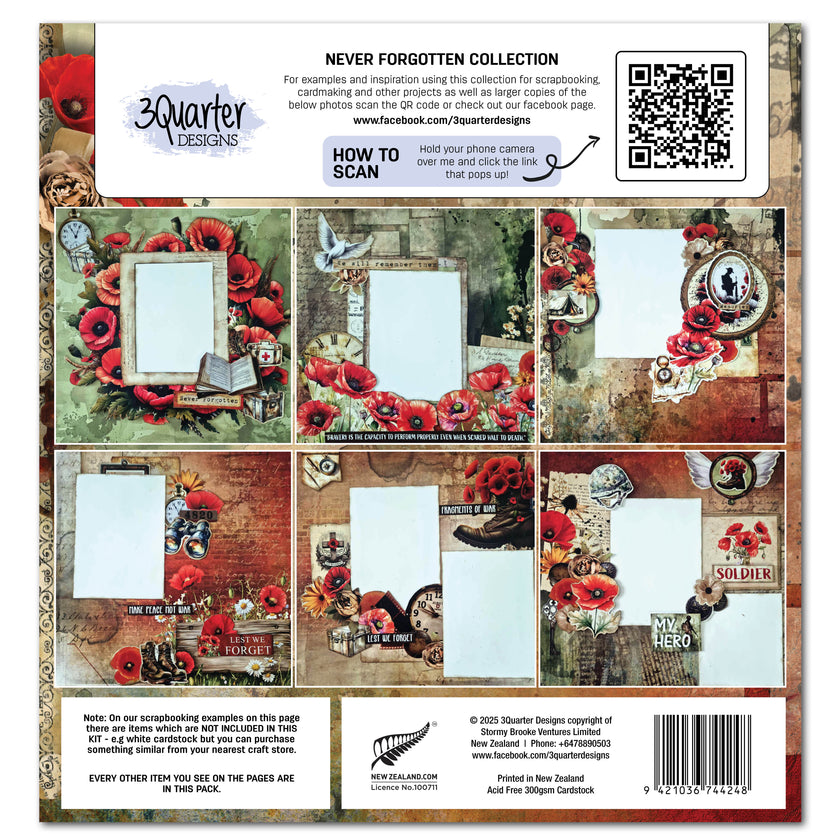 3Quarter Designs Never Forgotten 12x12 Design Paper & Diecuts Set