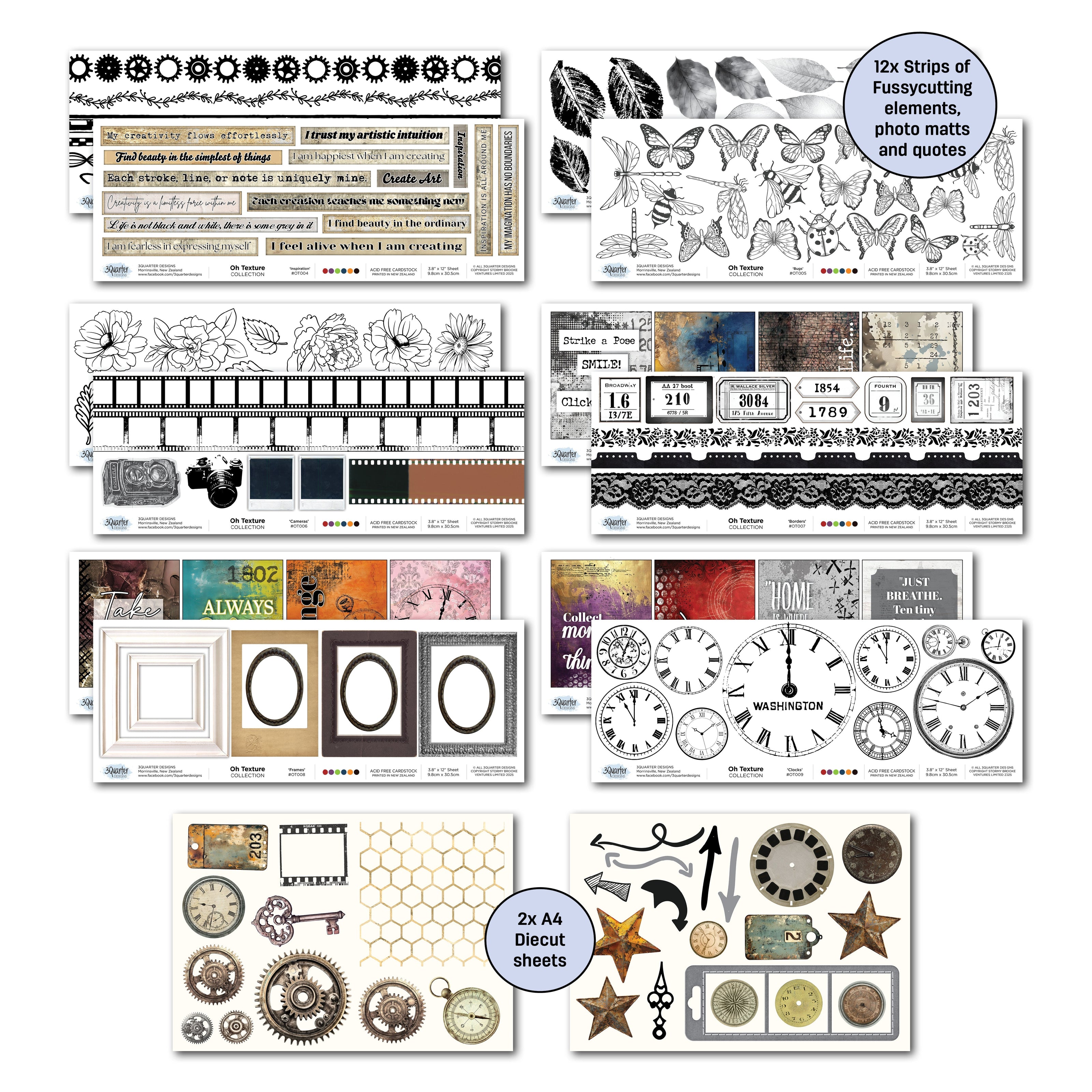 3Quarter Designs Oh Texture 12x12 Design Paper & Diecuts Set