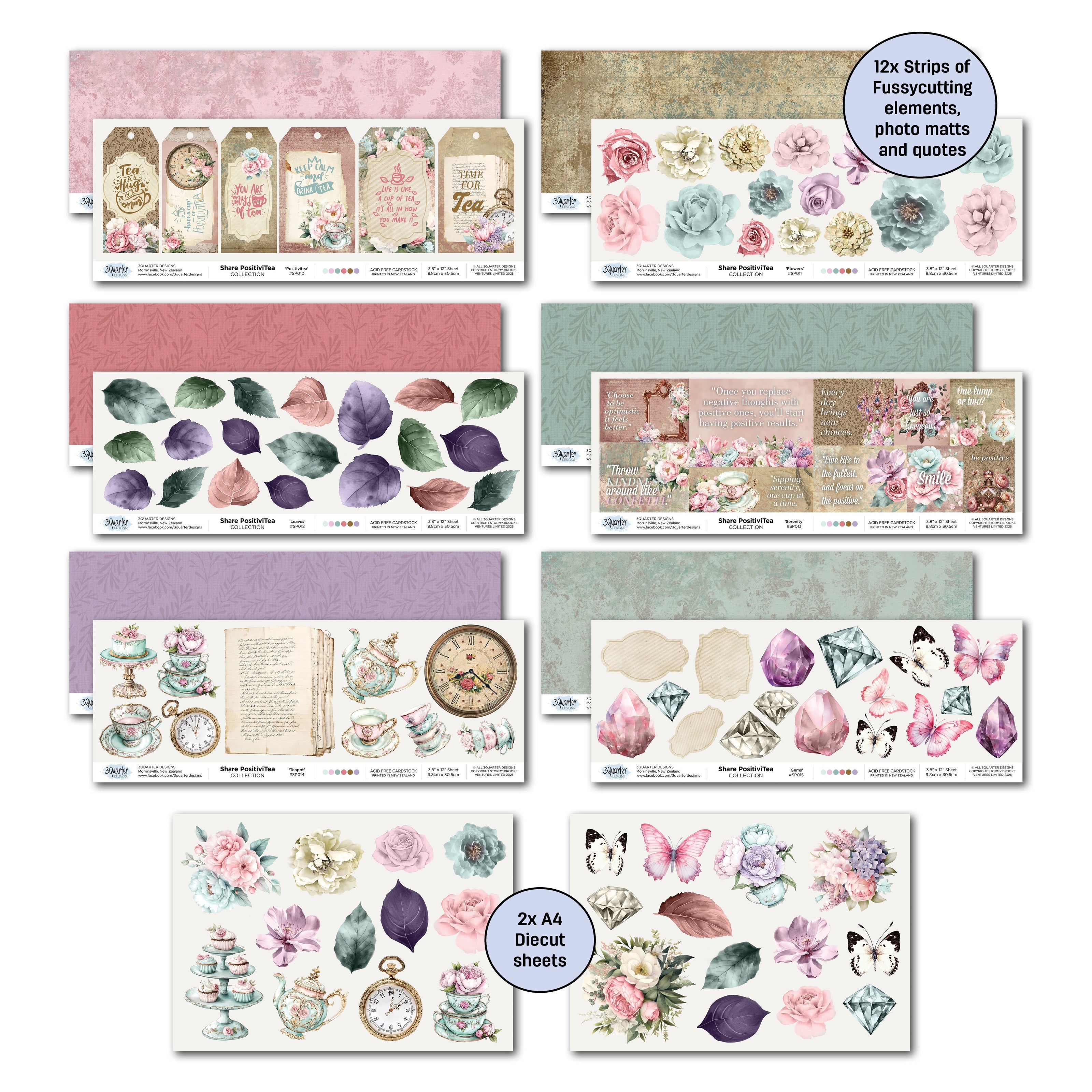 3Quarter Designs Positivi-Tea 12x12 Design Paper & Diecuts Set