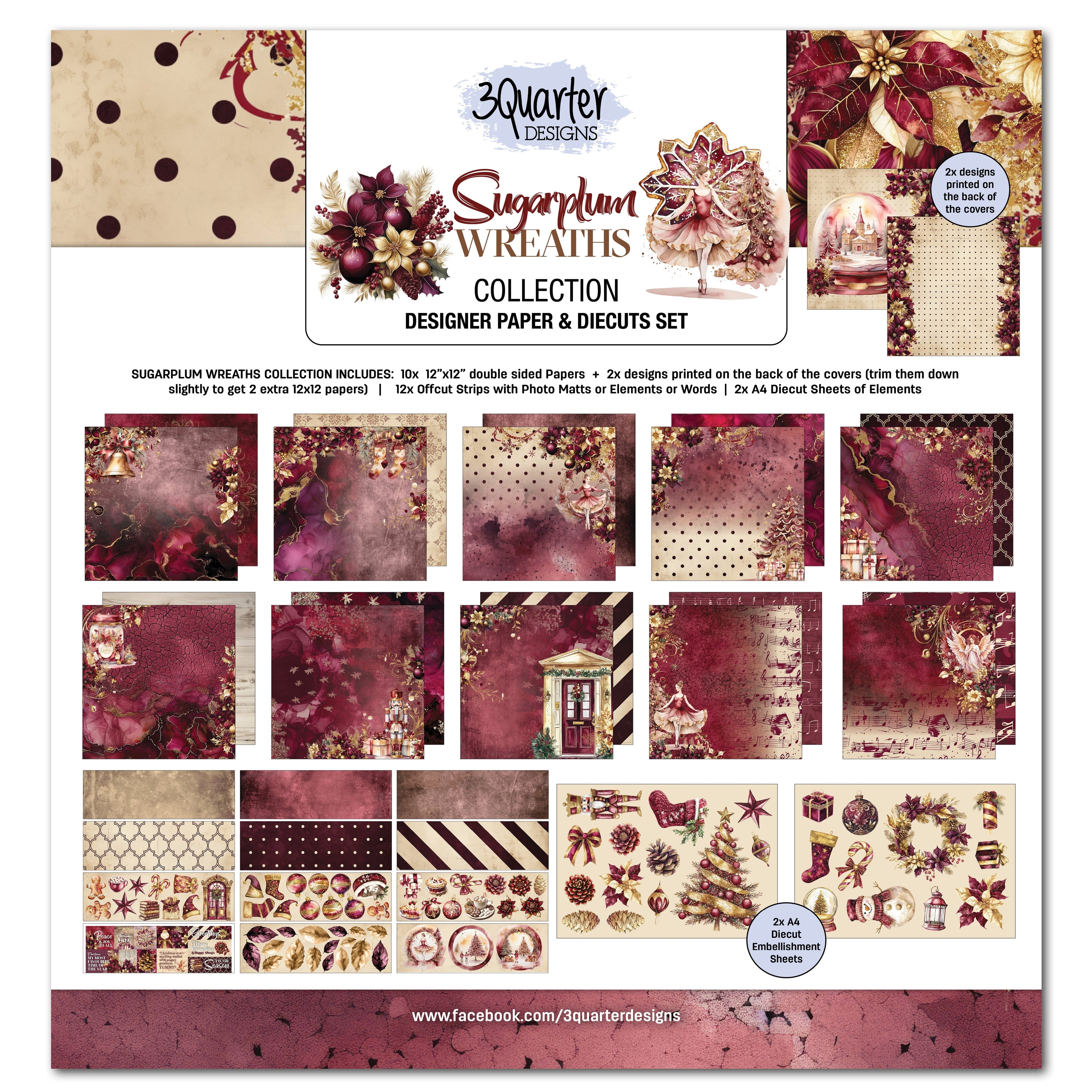 3Quarter Designs Sugarplum Wreath 12x12 Design Paper & Diecuts Set