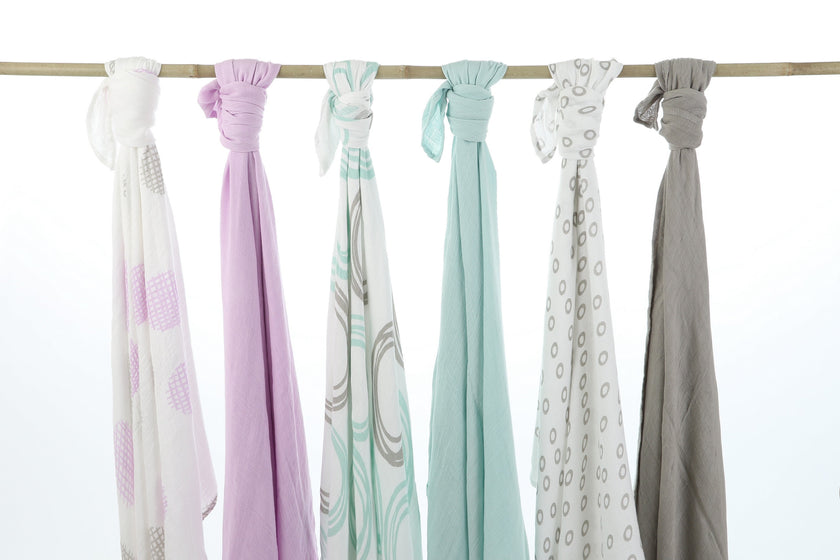 Bamboo Muslin Swaddle Whirlpool Print Seafoam