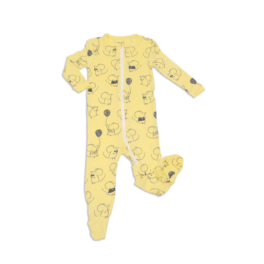 Bamboo Printed Footies with Easy Dressing Zipper - Mouse Print (Banana)