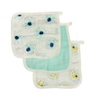 Lot de 3 lingettes lavables en mousseline de bambou - Motif éléphant, menthe tropicale et motif singe