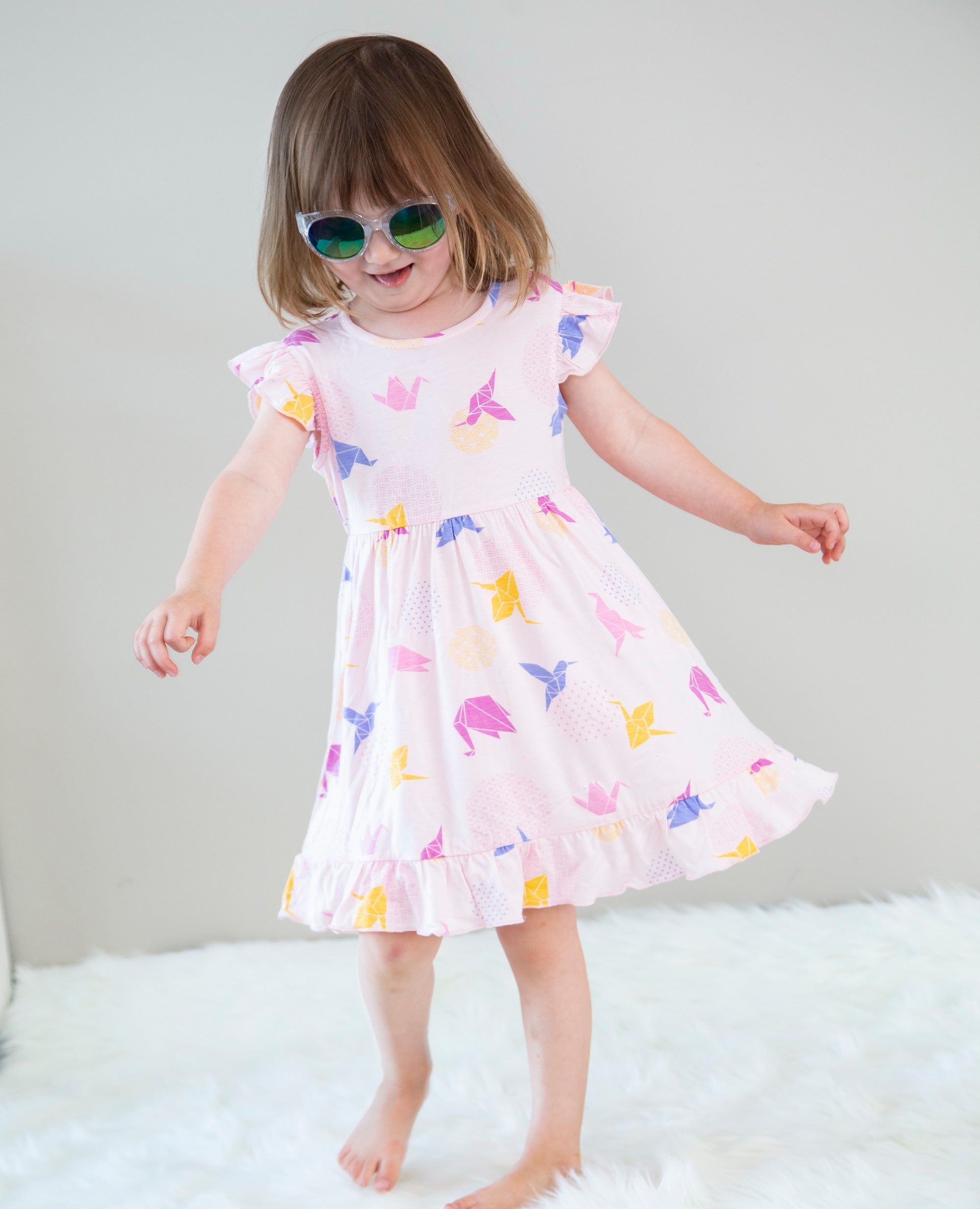 Bamboo Ruffle Dress w/Bloomer (Origami Print)
